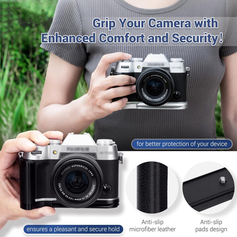 جي جي سي مقبض يدوي لكاميرا X-T50، مقبض على شكل حرف L لكاميرا Fujifilm X-T50 XT50 مع لوحة تحرير سريعة Arca مدمجة وفتحة حجرة البطارية، مقبض يدوي لكاميرا X-T50 بتصميم وسادات مضادة للانزلاق - لون أسود - Image 2