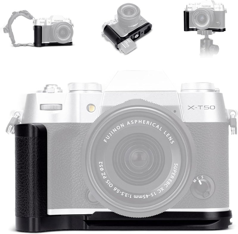 جي جي سي مقبض يدوي لكاميرا X-T50، مقبض على شكل حرف L لكاميرا Fujifilm X-T50 XT50 مع لوحة تحرير سريعة Arca مدمجة وفتحة حجرة البطارية، مقبض يدوي لكاميرا X-T50 بتصميم وسادات مضادة للانزلاق - لون أسود - Image 1