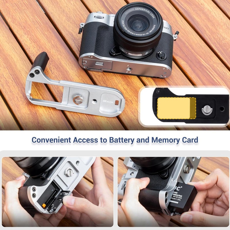 جي جي سي مقبض يدوي لكاميرا X-T50، مقبض على شكل حرف L لكاميرا Fujifilm X-T50 XT50 مع لوحة تحرير سريعة Arca مدمجة وفتحة حجرة البطارية، مقبض يدوي لكاميرا X-T50 بتصميم وسادات مضادة للانزلاق - لون أسود - Image 3