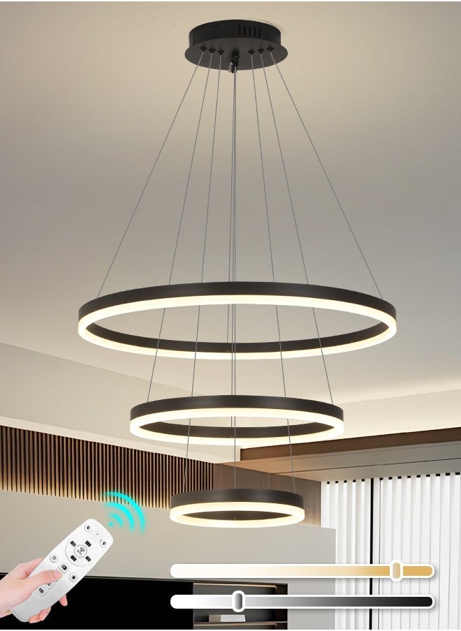 YATAI LIGHTING Modern Black Round LED Chandelier, Adjustable Height & Light, Remote Control, 68W, 3000K-6000K, Dimmable Ceiling Light for Dining Room, Living Room, Hall - Aluminum & Acrylic, 15-20m Coverage  - Image 1