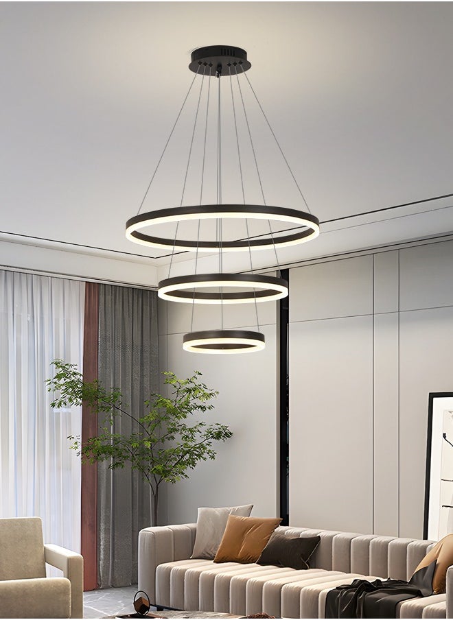 YATAI LIGHTING Modern Black Round LED Chandelier, Adjustable Height & Light, Remote Control, 68W, 3000K-6000K, Dimmable Ceiling Light for Dining Room, Living Room, Hall - Aluminum & Acrylic, 15-20m Coverage  - Image 2