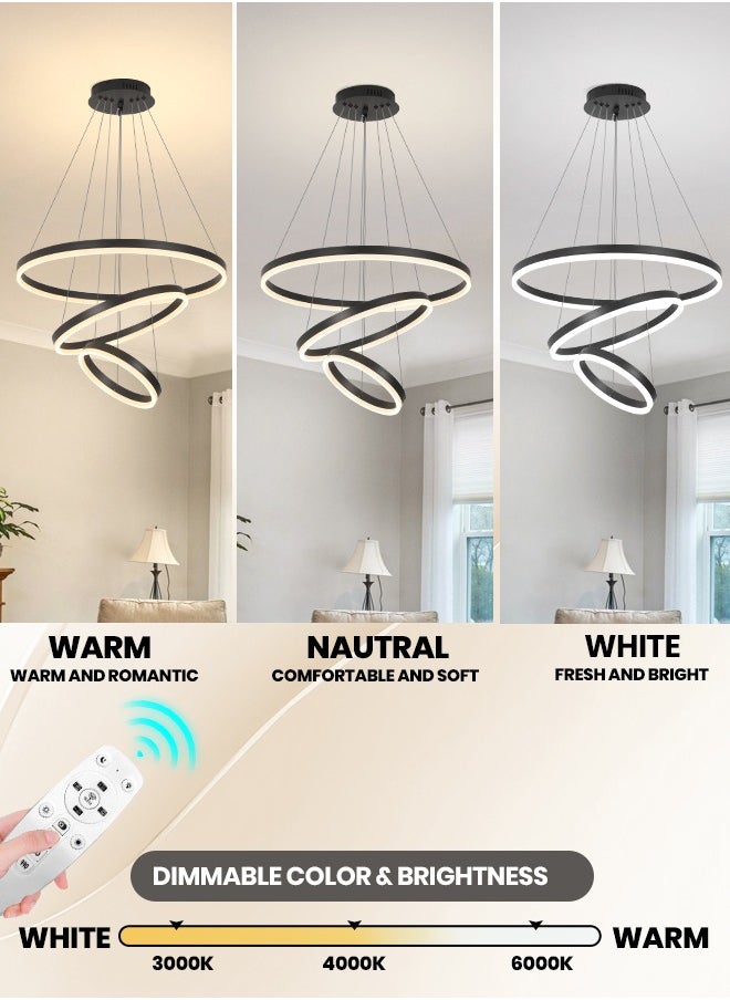 YATAI LIGHTING Modern Black Round LED Chandelier, Adjustable Height & Light, Remote Control, 68W, 3000K-6000K, Dimmable Ceiling Light for Dining Room, Living Room, Hall - Aluminum & Acrylic, 15-20m Coverage  - Image 4