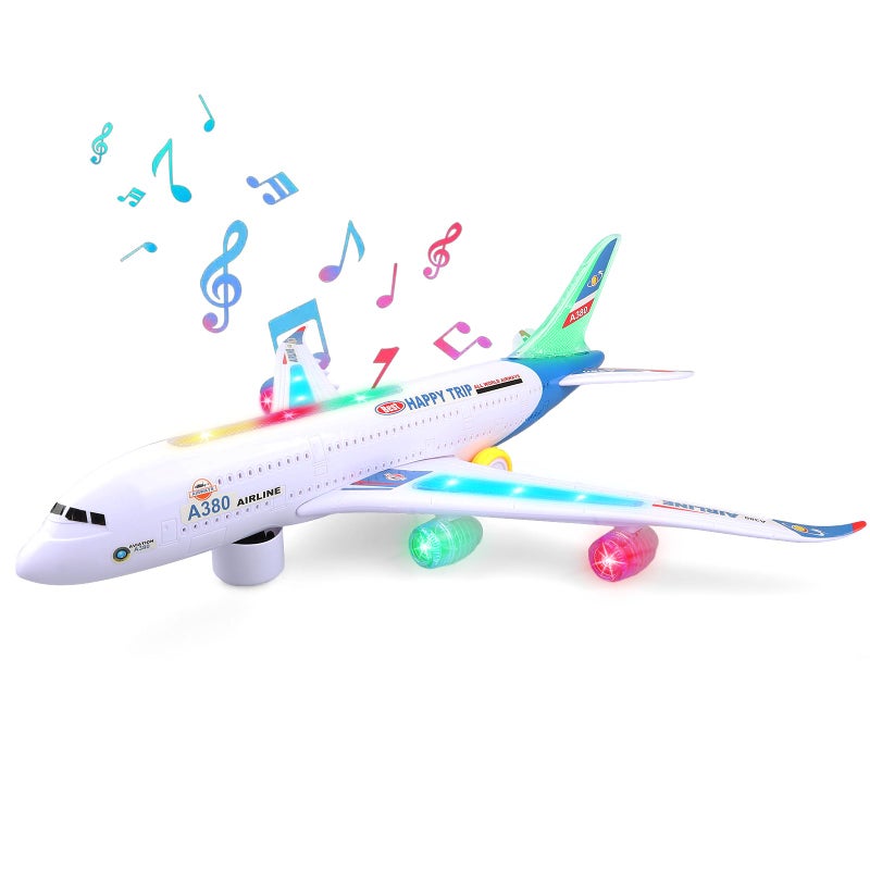 AtomDream Tech Bump and Go Airplane Toy Realistic Airplane Model with 4D Lights Sound Moving Plane Toy for Kids Ages 312 Automatic Direction Change on Collision Great Gift for KidsBlue - Image 3