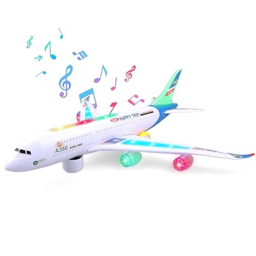 AtomDream Tech Bump and Go Airplane Toy Realistic Airplane Model with 4D Lights Sound Moving Plane Toy for Kids Ages 312 Automatic Direction Change on Collision Great Gift for KidsBlue - Image 1