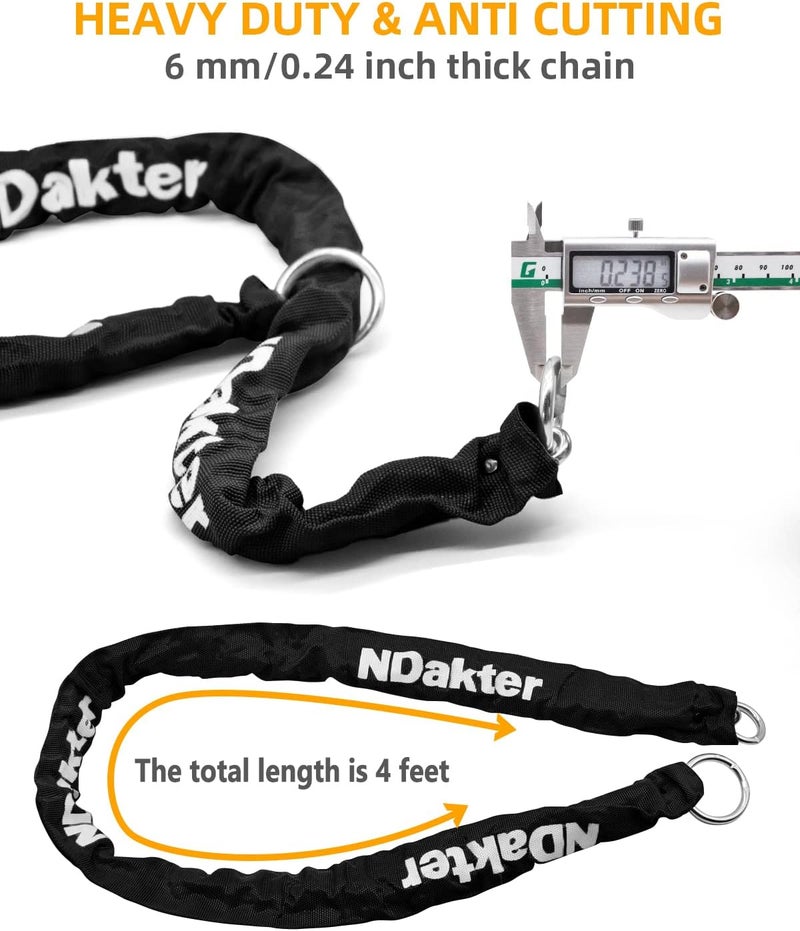 NDakter Heavy Duty Anti Theft U Lock with 4FT Chain and 3 Keys - Image 4
