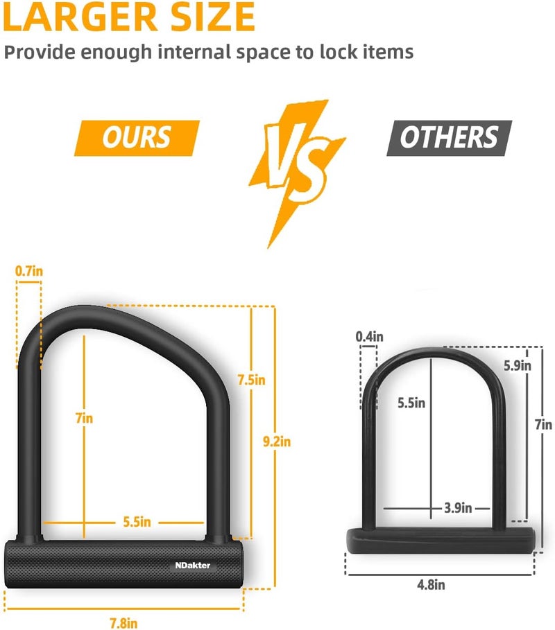 NDakter Heavy Duty Anti Theft U Lock with 4FT Chain and 3 Keys - Image 3