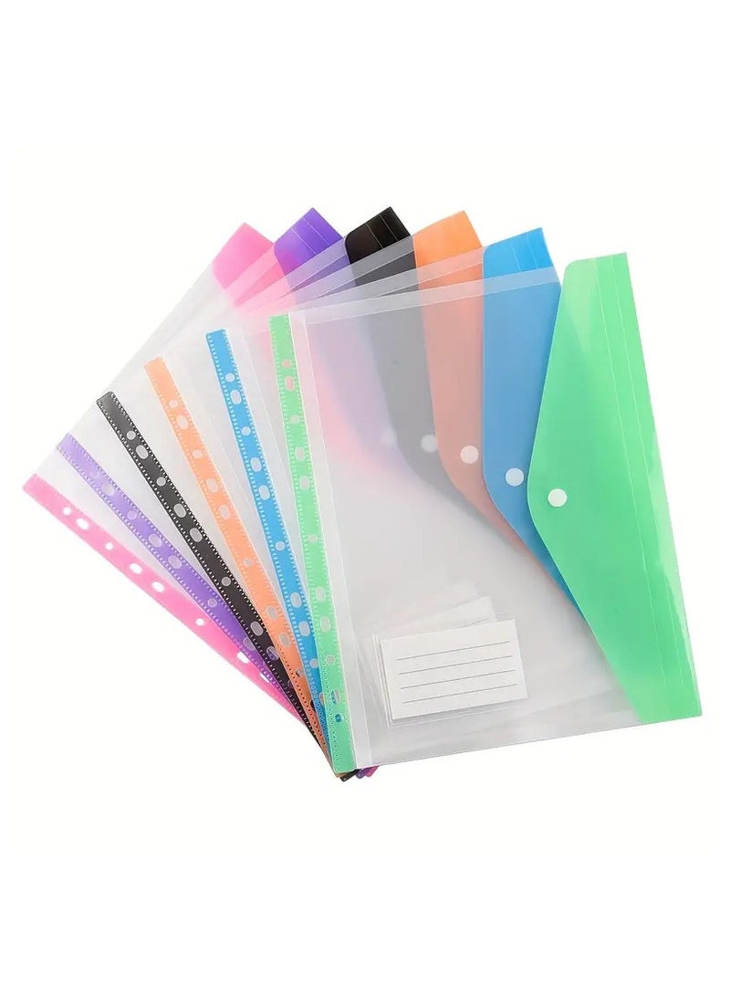 NIIMBOT 12 Pack Letter Size Binder Pocket, Plastic File Folders for 3 Ring, 11 Holes Clear Poly Envelope with Snap Button Closure, for School Office Supplies, 6 Colors(Vertical-Opening) - Image 3