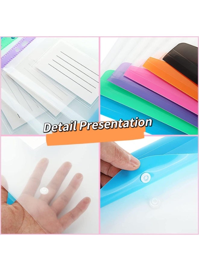 NIIMBOT 12 Pack Letter Size Binder Pocket, Plastic File Folders for 3 Ring, 11 Holes Clear Poly Envelope with Snap Button Closure, for School Office Supplies, 6 Colors(Vertical-Opening) - Image 4