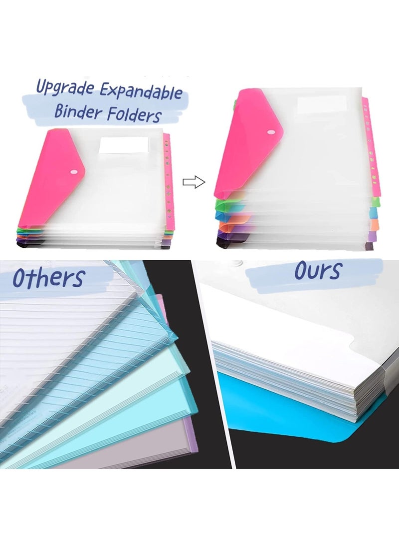 NIIMBOT 12 Pack Letter Size Binder Pocket, Plastic File Folders for 3 Ring, 11 Holes Clear Poly Envelope with Snap Button Closure, for School Office Supplies, 6 Colors(Vertical-Opening) - Image 5