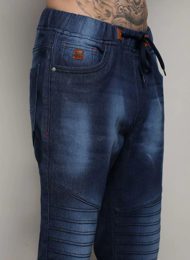 Campus Sutra Cinched Hem Textured Jeans with Drawstring by Styli