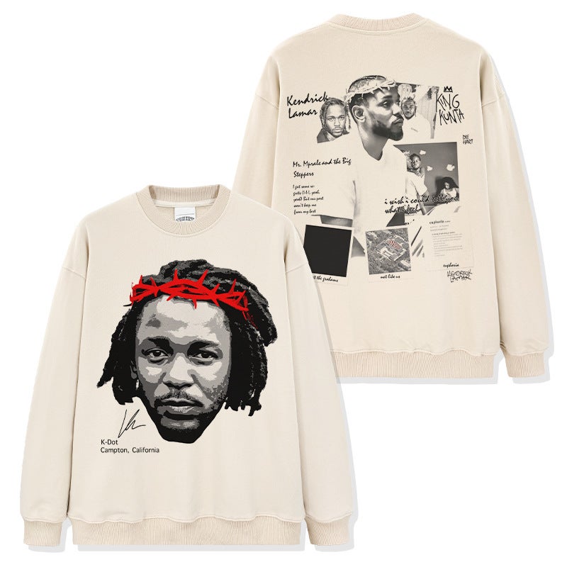 Retro American K. Dot Kenny Kendrick Printed Washed Short Sleeve T-Shirt Heavy Cotton T - Image 1