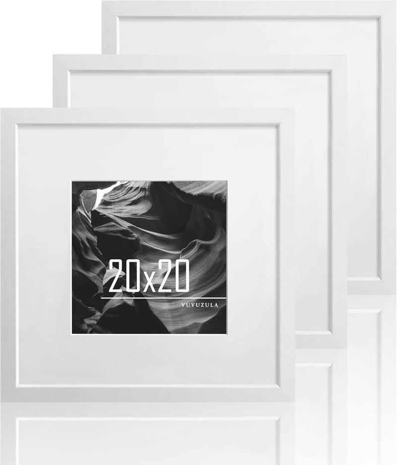إطار صور VUVUZULA 20 × 20 سم خشب أبيض مجموعة 3 قطع إطار صور مربع إطار MDF مع حامل 12 × 12 سم ألوان عصرية طبيعية - Image 1