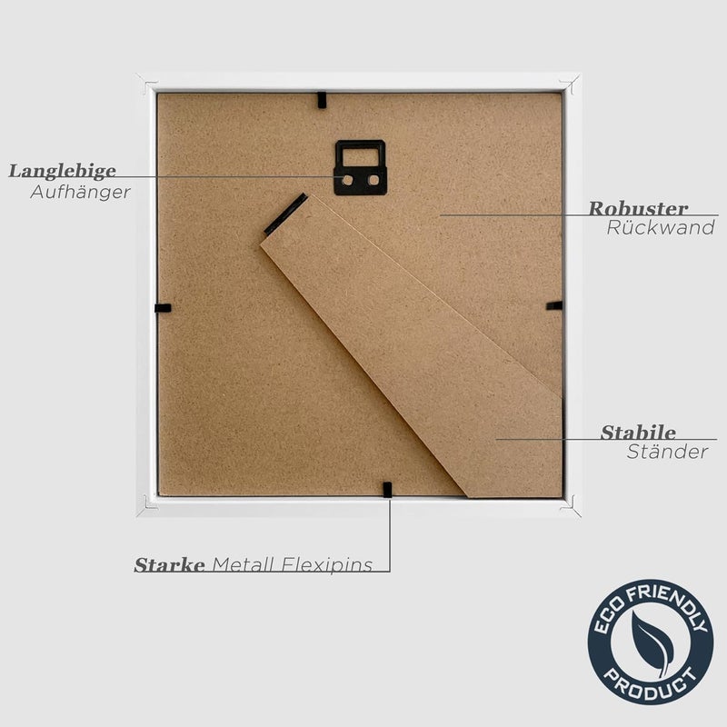 إطار صور VUVUZULA 20 × 20 سم خشب أبيض مجموعة 3 قطع إطار صور مربع إطار MDF مع حامل 12 × 12 سم ألوان عصرية طبيعية - Image 4