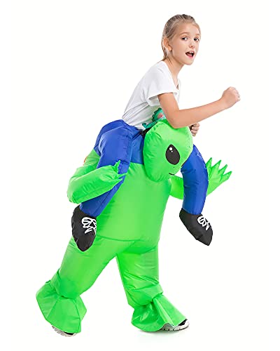 HSCTEK Inflatable Alien Costume Kids Boys Girls Blow Up Riding Alien Abduction Cosplay Child Carrying Me Holding Man Halloween Costume Children Green - Image 5