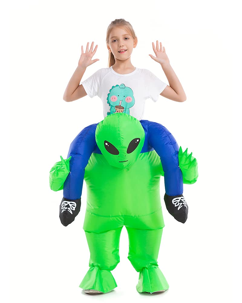 HSCTEK Inflatable Alien Costume Kids Boys Girls Blow Up Riding Alien Abduction Cosplay Child Carrying Me Holding Man Halloween Costume Children Green - Image 2
