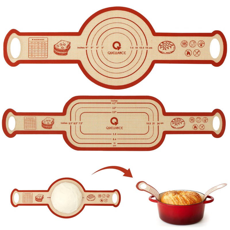 Quellance Silicone Sourdough Bread Sling Mat - 2Set Oval Round Dough Baking Slings for Dutch Oven, NonStick High Degree Kitchen Sour Cookie Making Loaf Pan Lifter Liner, Reusable Transfer Mats With Long Handles - Image 1