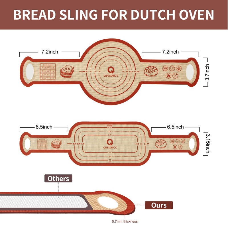 Quellance Silicone Sourdough Bread Sling Mat - 2Set Oval Round Dough Baking Slings for Dutch Oven, NonStick High Degree Kitchen Sour Cookie Making Loaf Pan Lifter Liner, Reusable Transfer Mats With Long Handles - Image 3