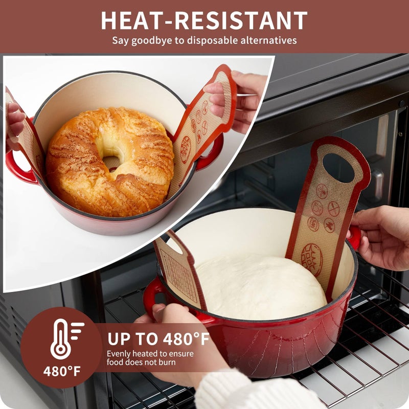Quellance Silicone Sourdough Bread Sling Mat - 2Set Oval Round Dough Baking Slings for Dutch Oven, NonStick High Degree Kitchen Sour Cookie Making Loaf Pan Lifter Liner, Reusable Transfer Mats With Long Handles - Image 4