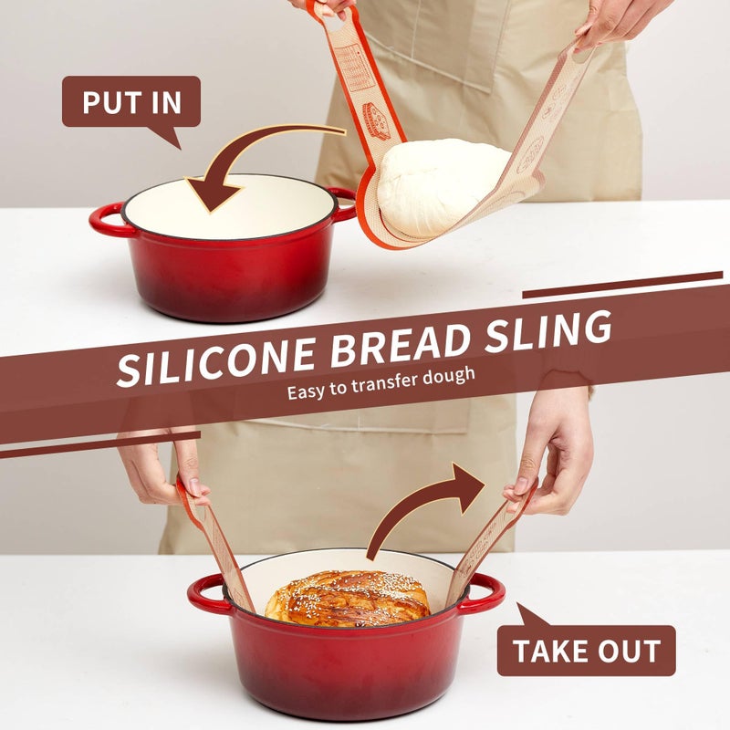 Quellance Silicone Sourdough Bread Sling Mat - 2Set Oval Round Dough Baking Slings for Dutch Oven, NonStick High Degree Kitchen Sour Cookie Making Loaf Pan Lifter Liner, Reusable Transfer Mats With Long Handles - Image 2
