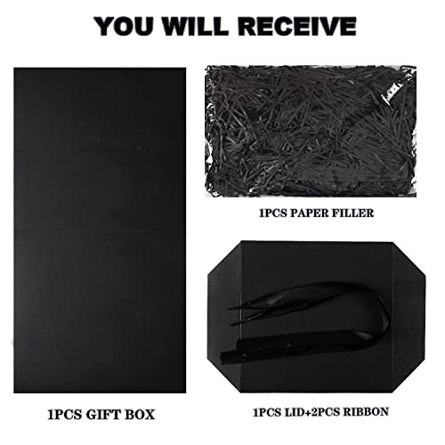 Elephantpackage Elephant-package Medium Gift Box with Lids, Ribbon and Paper Filler, for Men Women Birthdays, Father's Day, Bridal Showers, Weddings, Baby Showers - Collapsible, 8.7", 1 Pack, Black - Image 3