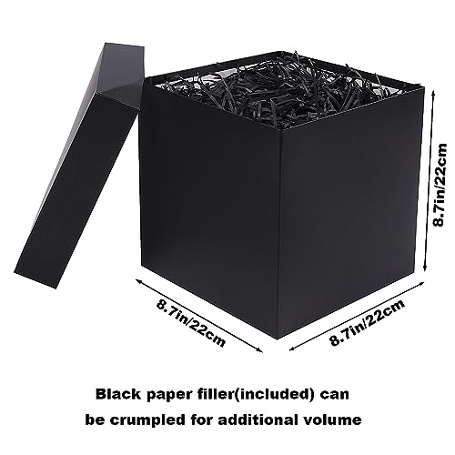 Elephantpackage Elephant-package Medium Gift Box with Lids, Ribbon and Paper Filler, for Men Women Birthdays, Father's Day, Bridal Showers, Weddings, Baby Showers - Collapsible, 8.7", 1 Pack, Black - Image 2