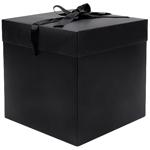 Elephantpackage Elephant-package Medium Gift Box with Lids, Ribbon and Paper Filler, for Men Women Birthdays, Father's Day, Bridal Showers, Weddings, Baby Showers - Collapsible, 8.7", 1 Pack, Black - Image 1