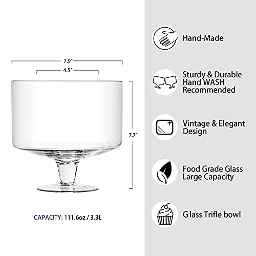 CREATIVELAND وعاء تريفل من كرييتف لاند زجاج شفاف مجموعة من 1، 116 أونصة (3.3 لتر)، وعاء تريفل قائم مع قاعدة، وعاء تريفل للحلويات الفاخرة مثل السلطة، الفواكه، الآيس كريم، بارفيه، بودينغ، وعاء للحفلات - Image 2