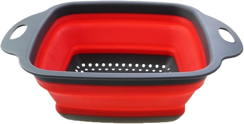 2 In 1 Foldable Collapsible Silicone Fruit Vegetable Washing Basket Strainer Drainer Big Red - Image 2