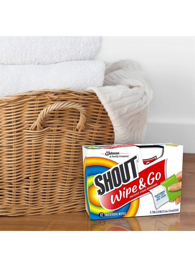 Shout - Shout Wipes, Wipe and Go Instant Stain Remover, Laundry Stain and Spot Remover for On-The-Go, 12 Wipes Per Carton - Pack of 6 Cartons (72 Total Wipes) - Image 1