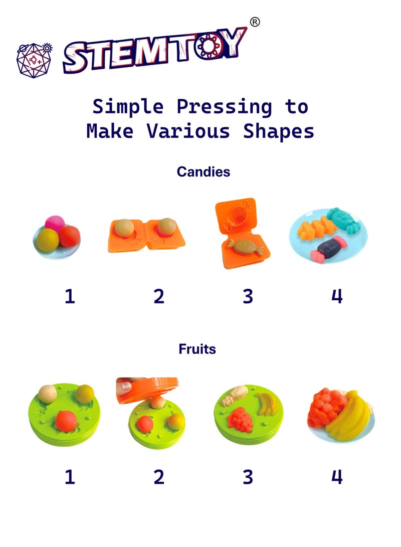 STEMTOY DIY Playdough Set Play Dough Adorable Sweety Playdough Fruit & Candy Play Set with 24 Pcs, 8 Colors of Dough, 6 Candy Molds, 2 Fruit & Vegetable Molds, Role-Playing Toy for Kids Girls Boys Ages 3+, Family Birthday Gifts - Image 4
