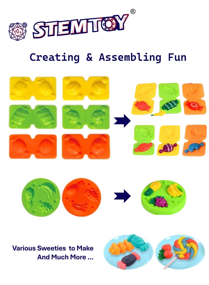 STEMTOY DIY Playdough Set Play Dough Adorable Sweety Playdough Fruit & Candy Play Set with 24 Pcs, 8 Colors of Dough, 6 Candy Molds, 2 Fruit & Vegetable Molds, Role-Playing Toy for Kids Girls Boys Ages 3+, Family Birthday Gifts - Image 3