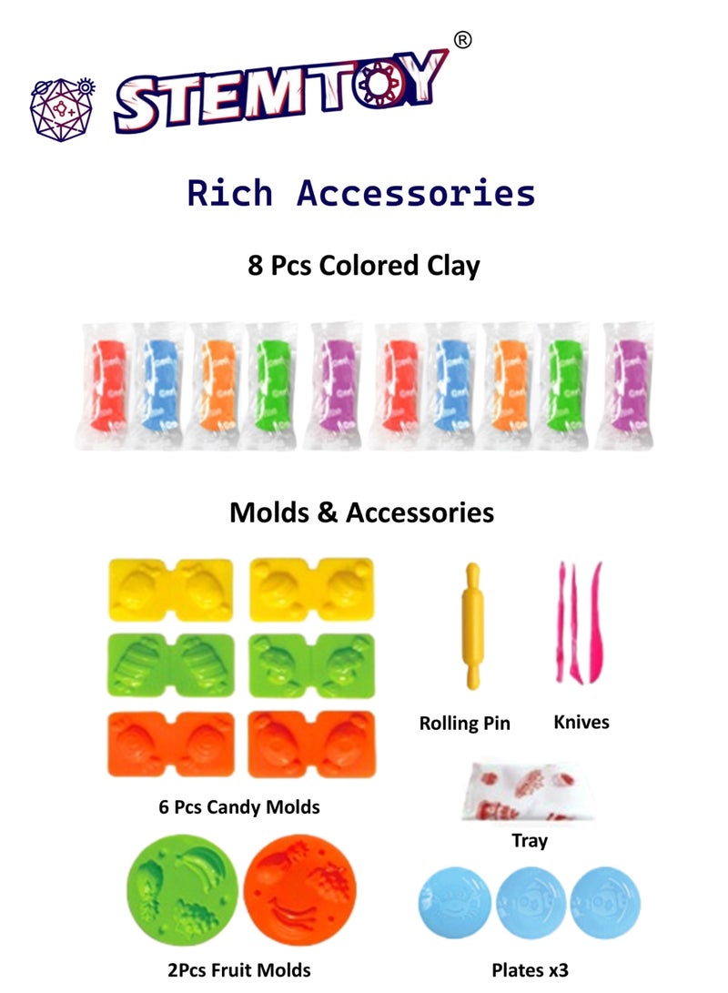 STEMTOY DIY Playdough Set Play Dough Adorable Sweety Playdough Fruit & Candy Play Set with 24 Pcs, 8 Colors of Dough, 6 Candy Molds, 2 Fruit & Vegetable Molds, Role-Playing Toy for Kids Girls Boys Ages 3+, Family Birthday Gifts - Image 2