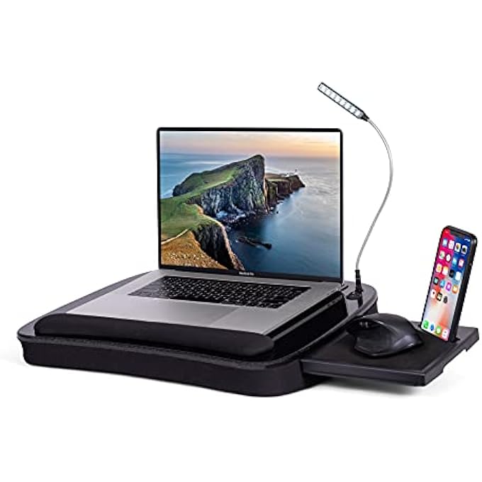 rayihni MULTI-TASKING LAP DESK WITH MEMORY FOAM CUSHION | USB LIGHT AND MOUSE PAD | FITS LAPTOPS UP TO 15" | TABLETS UP TO 9.6" | SMARTPHONES UP TO 4" | BLACK SPACKLE TOP | HOME OFFICE - Image 1