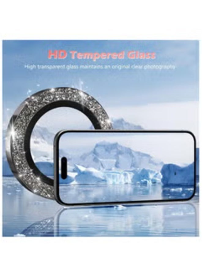 Raxoom Camera Lens Protector for iPhone 16/16 Plus – AR+AF 9H Tempered Glass with Individual Metal Lens Covers (Glitter Black) - Image 2