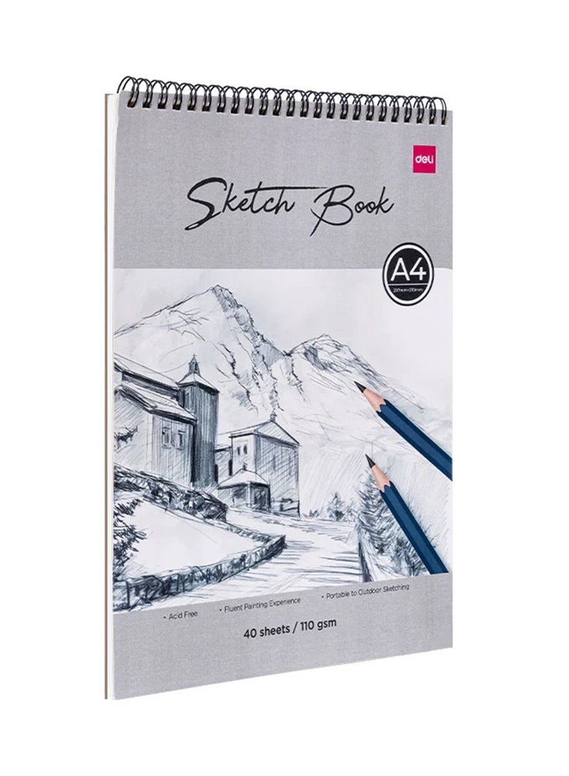 Deli دفتر رسم حلزوني بحجم A4 مع 40 ورقة بسمك 110 جرام - Image 1