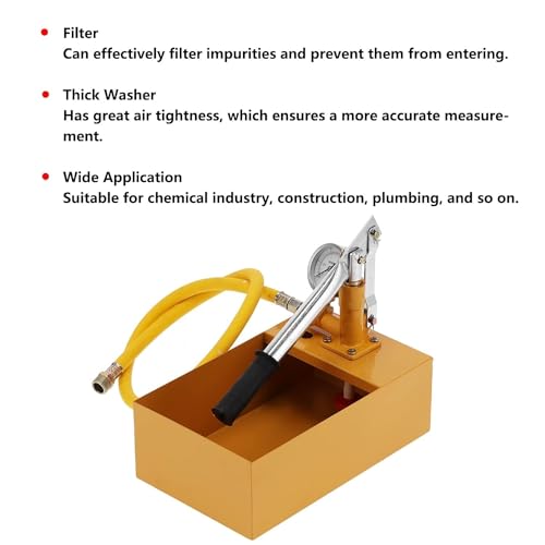 Hetkrishi Hydraulic Testing Pumps, Good Gas Tightness Universal Brass Clear Scale Manual Pressure Test Pump with Filter for Home - Image 4