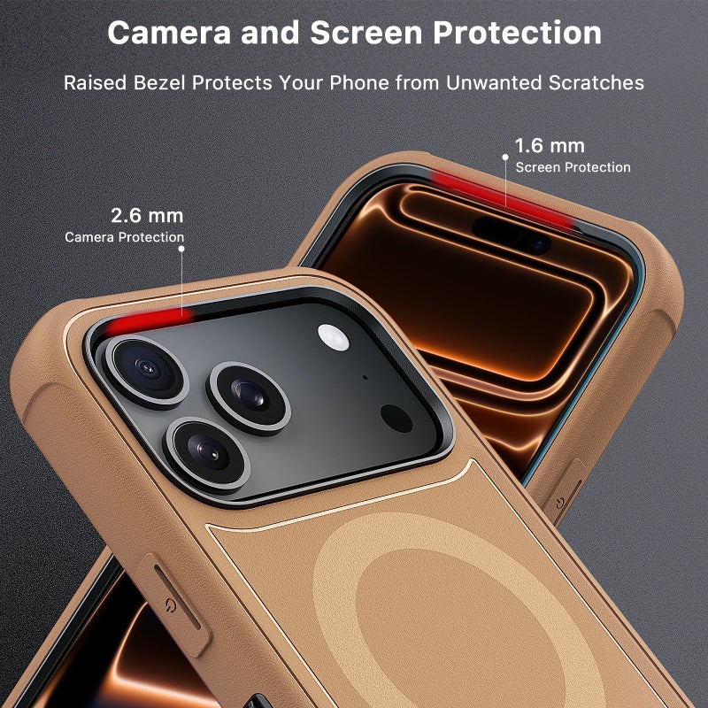 M MYBAT PRO حافظة M MYBAT PRO لجهاز iPhone 17 Pro Max مع مشبك حزام، سلسلة Maverick حافظة 17 Pro Max [متوافقة مع Magsafe] مع واقي شاشة، مضادة للسقوط، مع قاعدة قابلة للدوران 360 درجة، بني جمل - Image 4
