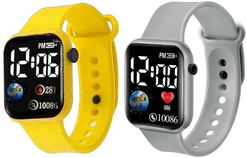 Acnos® Premium Yellow & Grey Luminous LED Display Fashionable Children's Digital Watches - Waterproof Sports Square Electronic LED Watch for Boys & Girls - Image 1
