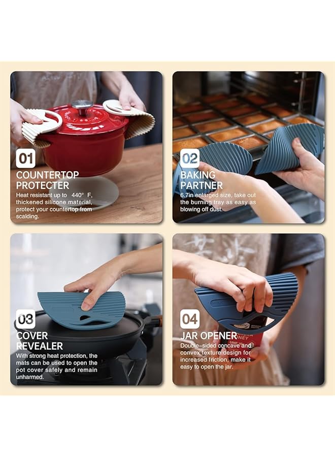 كاست ويف سجادات ثلاثية من السيليكون، قطعتان دائريتان غير لاصقة ومقاومة للحرارة، وسادات ساخنة لأسطح المطبخ المصنوعة من الكوارتز، وحاملات أواني متعددة الأغراض غير قابلة للانزلاق، وحاملات أواني للأطباق الساخنة، وقواعد الطاولة - Image 4