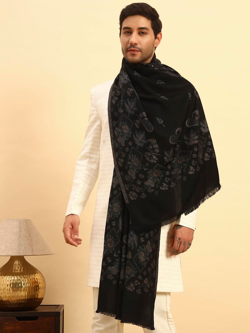 Pashmoda بشمودة للرجال - وشاح كاني أبدي الأزهار، وشاح فاخر على طراز البشمينة الكشميرية الأصيلة، وشاح، مقاس صغير للرجال لوهى، (المقاس 28x80 بوصة، اللون الأسود) MAVST08 - Image 4