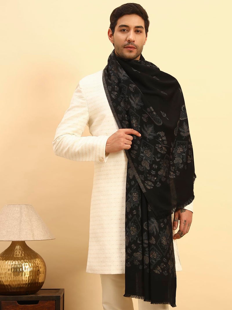 Pashmoda بشمودة للرجال - وشاح كاني أبدي الأزهار، وشاح فاخر على طراز البشمينة الكشميرية الأصيلة، وشاح، مقاس صغير للرجال لوهى، (المقاس 28x80 بوصة، اللون الأسود) MAVST08 - Image 5
