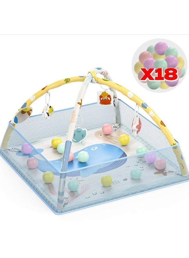 VTERLY Baby Play Gym Mat with Ball Pit Activity Gym Center Tummy Time Mat Thickened Mat Sensory Exploration Motor Skill Development for Newborn Infant Baby Toddlers - Image 1