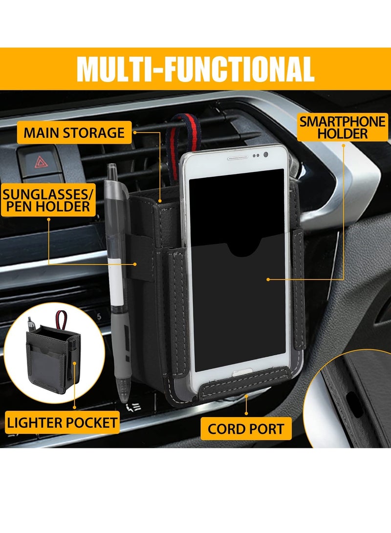 Excefore Car Air Vent Storage Bag, Multifunctional Mobile Phone Accessories Hanging Bag, Car Air Outlet Mobile Phone Accessories Storage Bag Mini Storage Bag PU Leather Sunglasses Pocket - Image 2