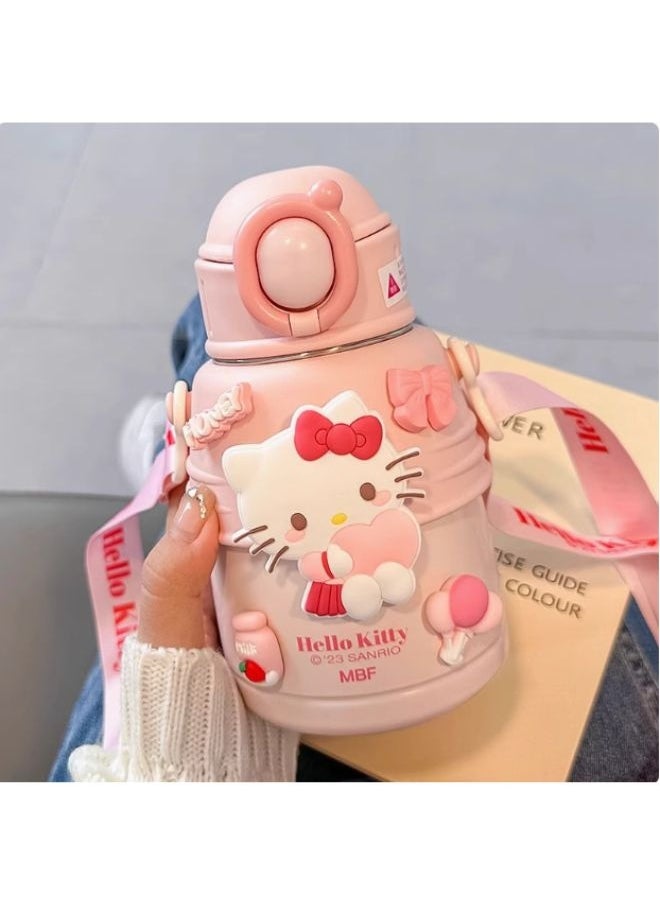 Hello Kitty Sanrio Hello Kitty Kids Water Bottle with Strap, Insulated Stainless Steel, Pink and White  - Image 4