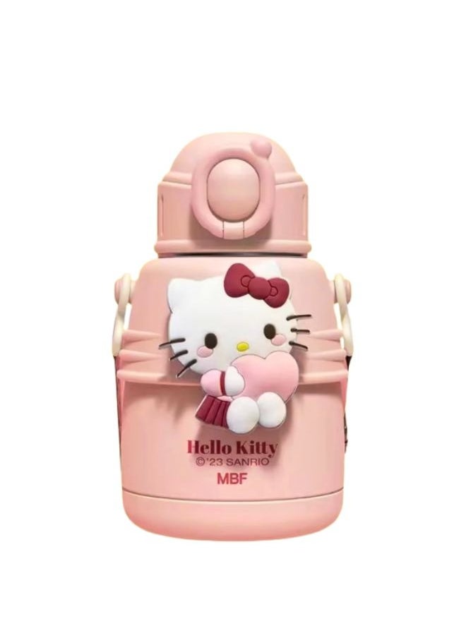 Hello Kitty Sanrio Hello Kitty Kids Water Bottle with Strap, Insulated Stainless Steel, Pink and White  - Image 1