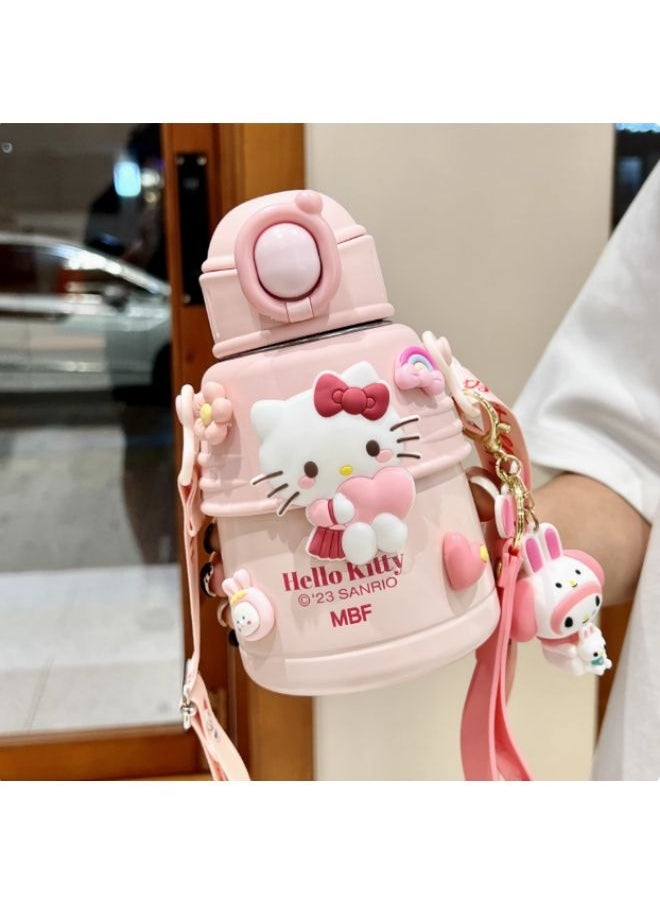 Hello Kitty Sanrio Hello Kitty Kids Water Bottle with Strap, Insulated Stainless Steel, Pink and White  - Image 2
