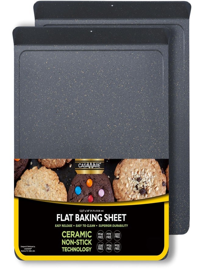 casaWare 2pc Large Flat Baking Cookie Sheet, 12.5 x 14-inch with a 1.5-inch Handle, Ceramic Non-Stick Coating (Silver Granite) - Image 1