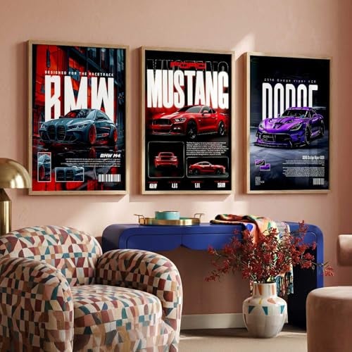 kotart Big Sports Cars Framed Posters Gift Items for Boys Room Wall Decoration Bedroom Living Room Office Studio Décor | Car Poster Frame for Wall Décor Set Of 3 Size (13 X 17 inch) - Image 3