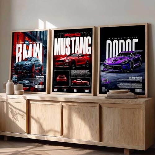 kotart Big Sports Cars Framed Posters Gift Items for Boys Room Wall Decoration Bedroom Living Room Office Studio Décor | Car Poster Frame for Wall Décor Set Of 3 Size (13 X 17 inch) - Image 1