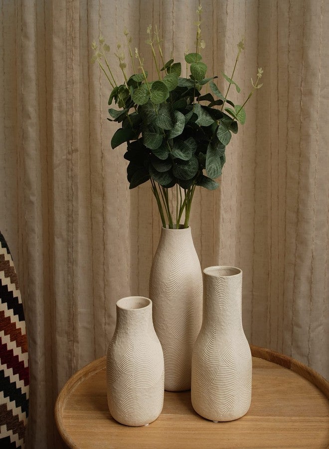 Banllis Ceramic Vases for Home Decor - Matte White Textured Vase Set of 3, Decorative Vases for Flowers, Pampas Grass Arrangement, Table Centerpieces, Office and Living Room Boho Decor - Image 5